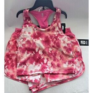 ID Ideology Big Girls Tie-Dye Elastic-Waist Pink Shock sport bra & short set  L